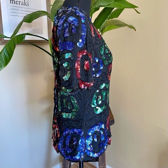 VINTAGE Stenay Sequin Beaded Flower Top - Picture 4 of 10